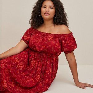 Midi Off Shoulder Peasant Dress